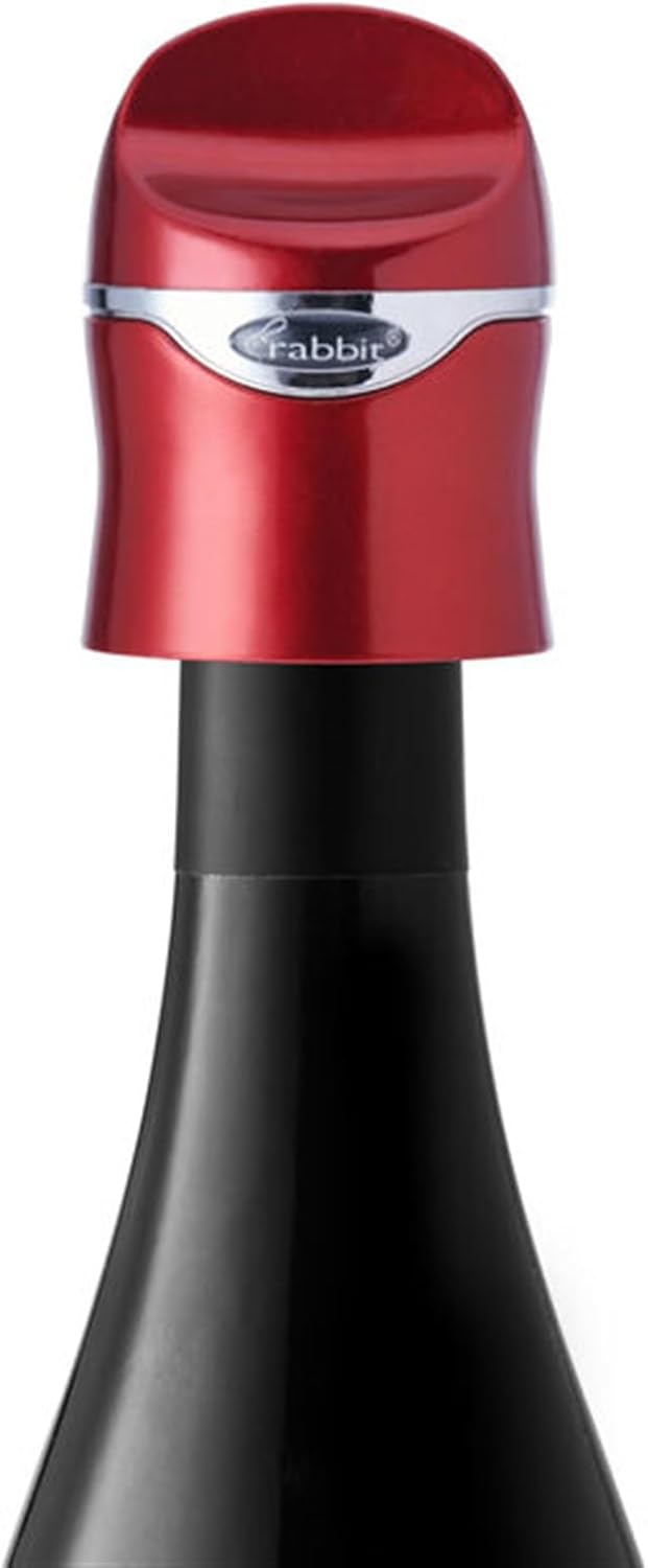 Rabbit Aerate and Preserve Wine Set, Wine/Champagne Sealer and Super Aerator (Red), Standard