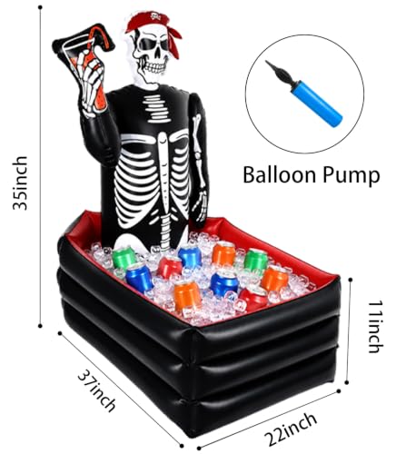 Skeleton Halloween Ice Bucket Inflatable Cooler for Drinks - Large Capacity, Indoor Outdoor Party Decor
