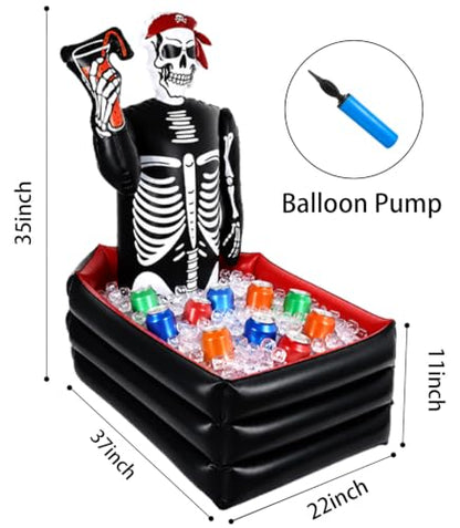 Skeleton Halloween Ice Bucket Inflatable Cooler for Drinks - Large Capacity, Indoor Outdoor Party Decor