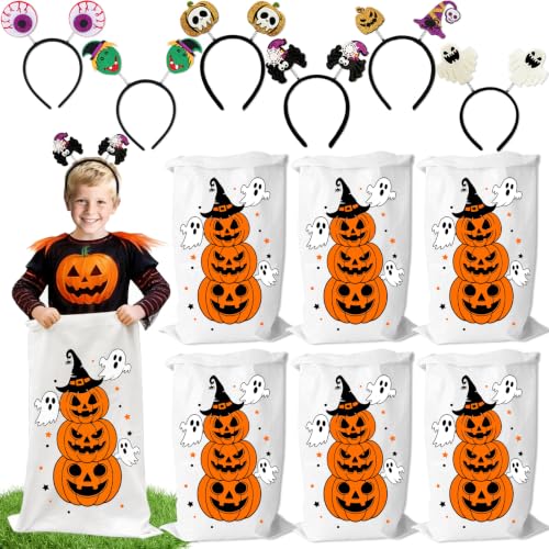Halloween Potato Sack Race Bags with Headbands - Pumpkin Ghost Theme Party Supplies