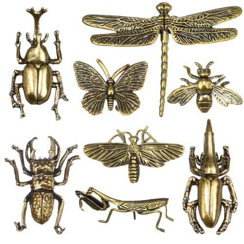 8 PCS Brass Insect Figurines Set - Animal Miniatures for Home Decor & Collecting - Insects Variation