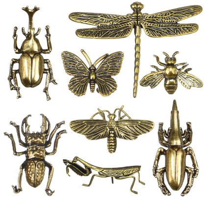 8 PCS Brass Insect Figurines Set - Animal Miniatures for Home Decor & Collecting - Insects Variation
