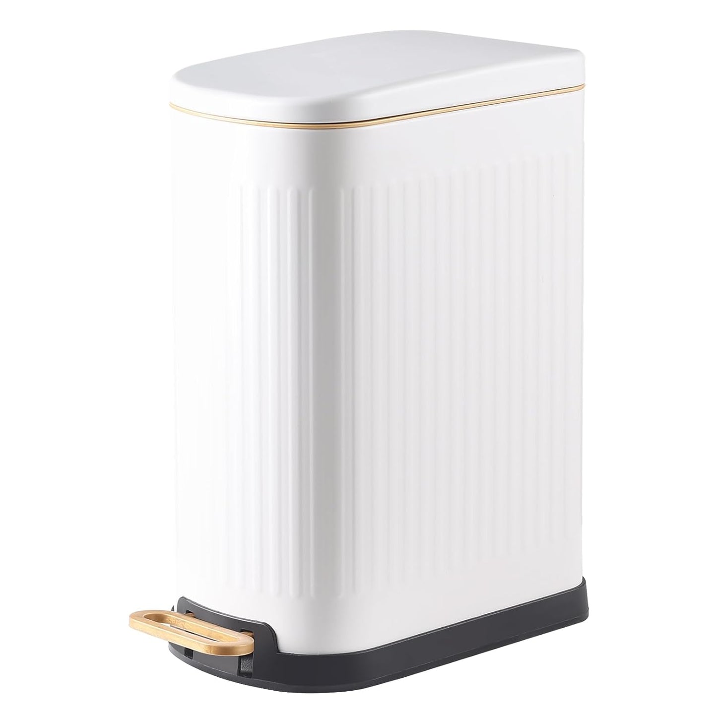 SYNCVIBE Slim Bathroom Trash Can - Soft Close Lid & Removable Inner Bucket | Matt White, 3.5 Gallons