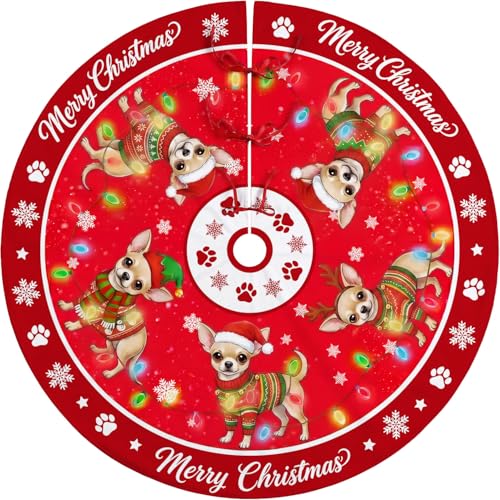 Chihuahua Christmas Tree Skirt 48 Inch Holiday Decor for Indoor Outdoor Use