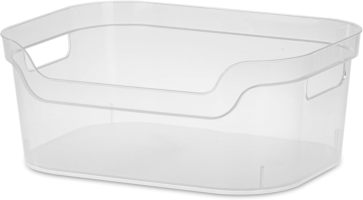 Sterilite Medium Open Scoop Front Storage Bin - Clear 5.25x9.5x13 In | 8 Pack with Comfortable Carry Handles