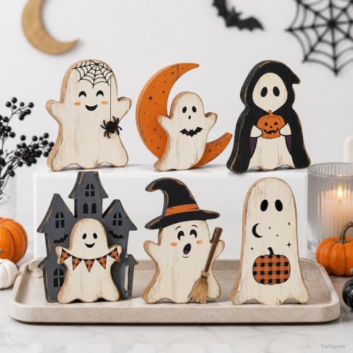 Indoor Halloween Ghost Decor Set - Rustic Wooden Ghost Signs for Fall Home Decor - Variation: Ghost