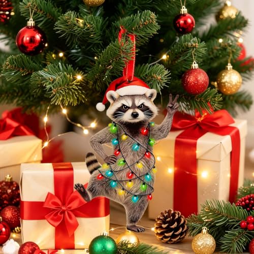 Raccoon Christmas Ornament - Raccoon Lover Gift, Wooden Holiday Decor - Variation of Raccoon Ornaments