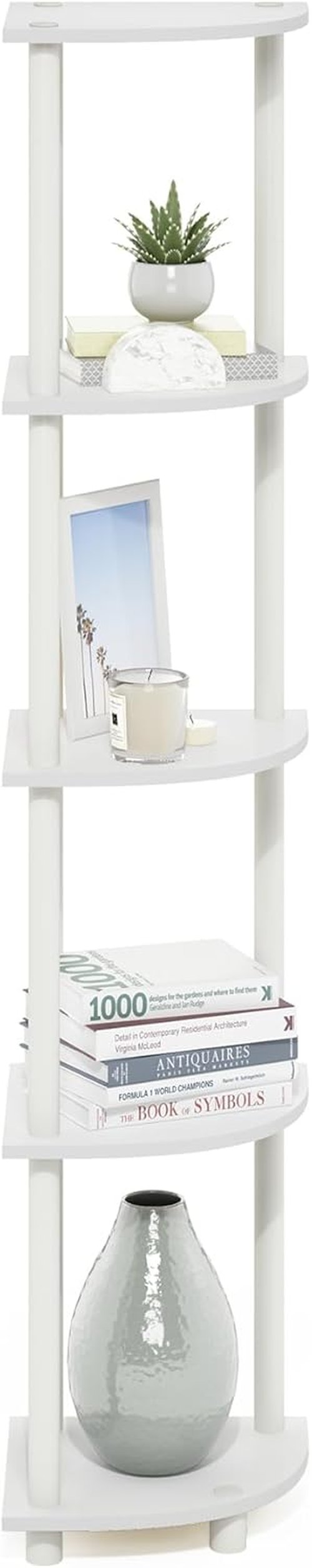 Furinno Turn-N-Tube Corner Shelf - 5-Tier Open Storage Bookshelf for Home Office & Living Room - White