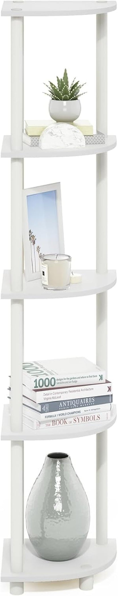 Furinno Turn-N-Tube Corner Shelf - 5-Tier Open Storage Bookshelf for Home Office & Living Room - White