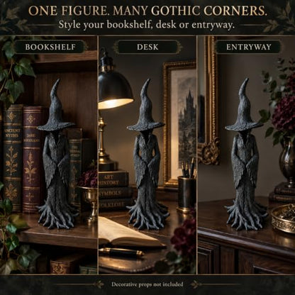 Faceless Gothic Witch Statue - 12 Inch Black Resin Shelf Decor