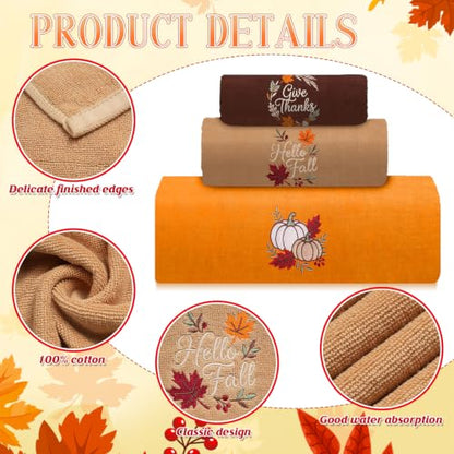 Autumn Harvest Pumpkin Bathroom Towel Set 6 Piece - Fall Decor Cotton