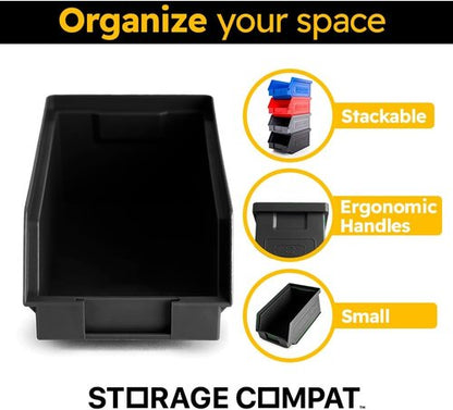 24 Pack Plastic Storage Bins - Stackable Hanging Organizer for Workshops | 7-Inch x 4-Inch x 3-Inch, Black