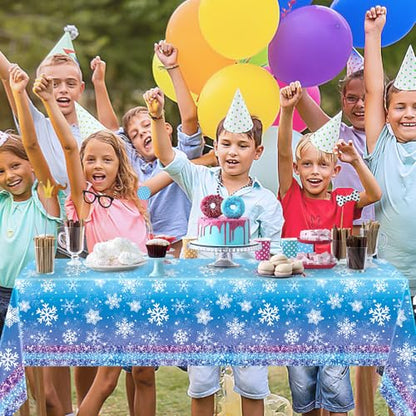 Babudeer 4 Pack Snowflake Plastic Tablecloths - Blue & Purple, 54x108 Inch, Frozen Party Decorations, Striped Edge