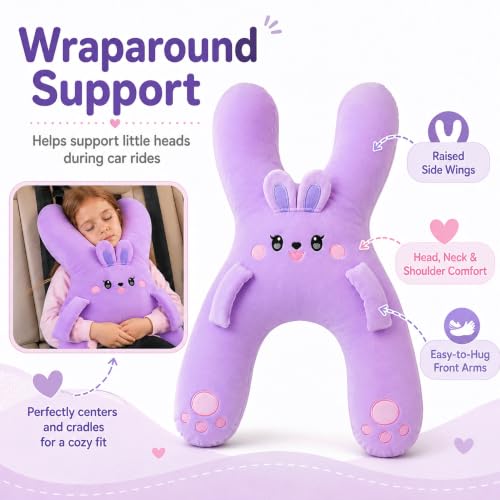 Kids Car Travel Pillow 22 Inch H-Shaped Support Cushion Black - Road Trip Headrest