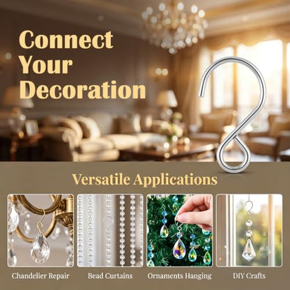 130Pcs Crystal Bead Curtain Hooks S-Shaped Hanging Clips - Gold & Silver