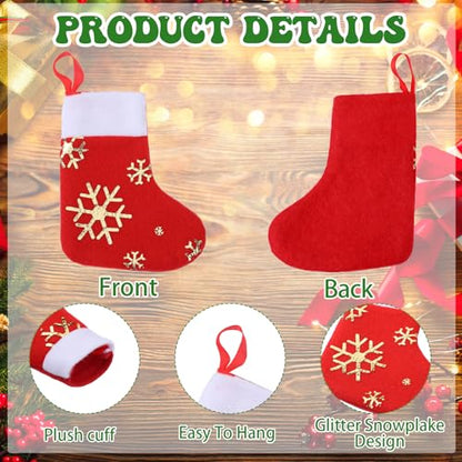 Mini Christmas Stockings Bulk 100 Pcs Glitter Snowflake Plush Knitted Holiday Decor