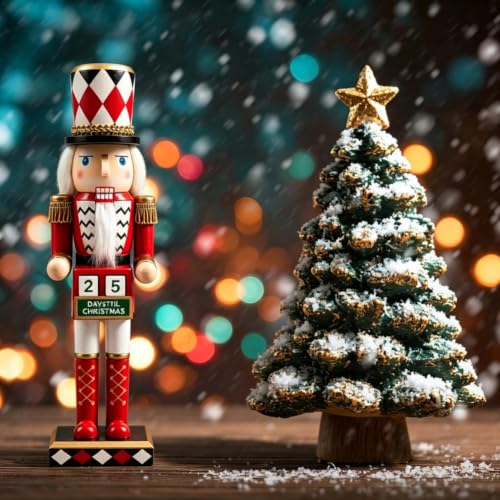 Red Wooden Nutcracker Advent Calendar - 15 Inch Christmas Tabletop Decoration