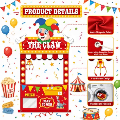 Carnival Circus Claw Machine Photo Backdrop with Clown & Lights - Party Decorations