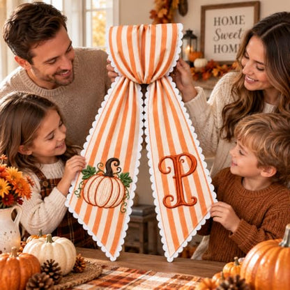 Personalized Fall Wreath Sash with Pumpkin & Monogram New2 - Autumn Front Door Decor