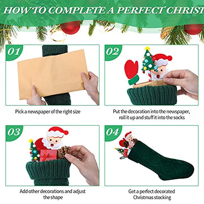 Christmas Candy Stockings Set - Green, Red, Ivory Knit Holiday Decor - Stylish 9 Pack