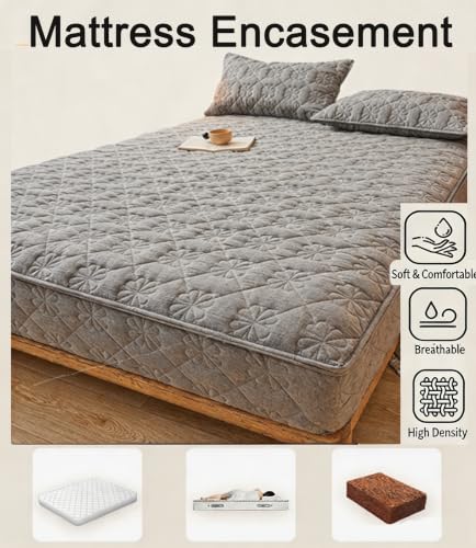 Queen Mattress Encasement Fully Zippered Dustproof Cover Gray 59x79x8