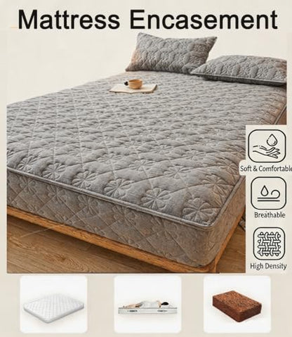 Queen Mattress Encasement Fully Zippered Dustproof Cover Gray 59x79x8