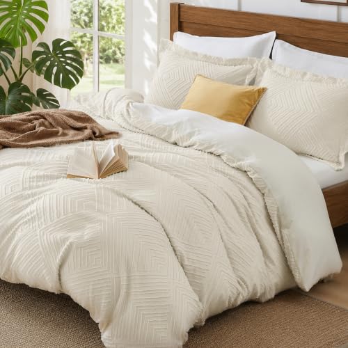 Queen Duvet Cover Set 3-Piece Ultra Soft Microfiber Boho Chic Bedding Beige Variation