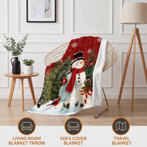 Christmas Snowman Blanket 50x60 Gift Snowman Tree Winter Throw - All Seasons Cozy Flannel