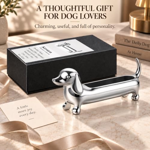 Magnetic Dachshund Desk Caddy - Silver Sculptural Dog Organizer & Decor