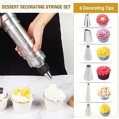 Icing Decoration Gun Set Dessert Decorating Decorator Syringe Cake Decorating Tool 6 Russian Piping Icing Nozzles Cream Scraper Cupcake Frosting Filling Injector Cake Icing Tools