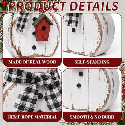 Christmas Snowman Table Decorations Set with Pine Top Hat - Rustic Winter Indoor Decor, 3 Pcs