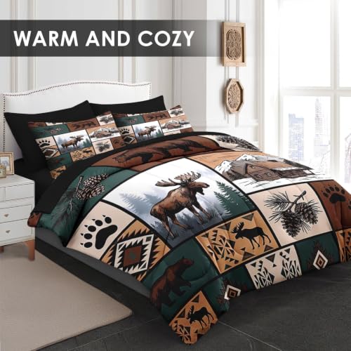 WeCozy Queen Size Comforter Set - Rustic Lodge Bear Moose Bedding Variation 2