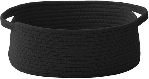 JMvicyroam Woven Basket - Small Rope Storage Bin with Handles for Organizing Shelves & Closets | Black