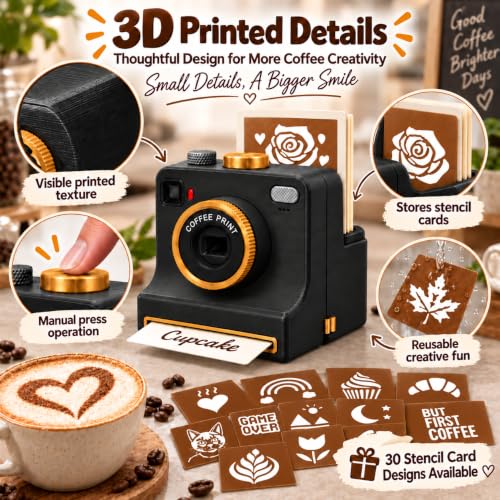 Manual Latte Art Camera with 4 Stencils & Mesh Filters - Black
