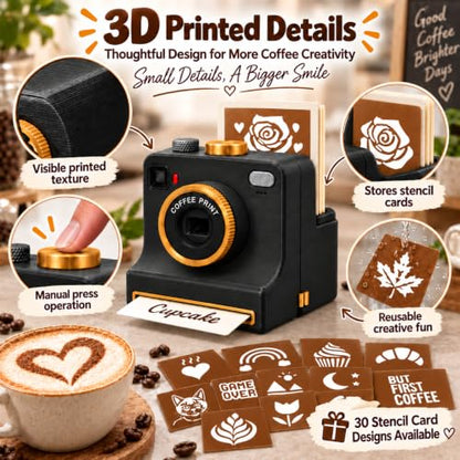 Manual Latte Art Camera with 4 Stencils & Mesh Filters - Black