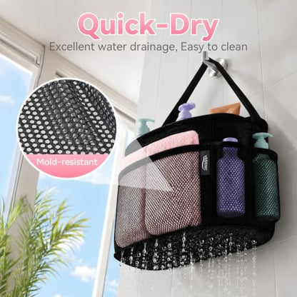 Portable Mesh Shower Caddy with One Handle - Black, 8-Pocket Dorm & Beach Organizer