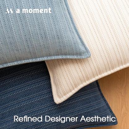 Dark Blue Textured Throw Pillow Covers 20x20 Set of 2 - Chenille Decorative Cushion Covers for Couch Sofa Bed Living Room