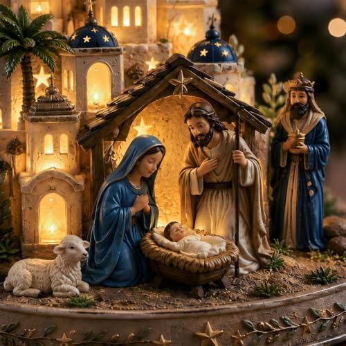 Lighted Nativity Scene Church Tower - Christmas Tabletop Decor - 1PC