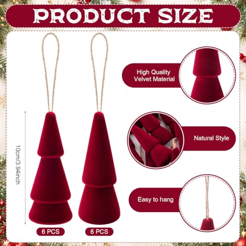 Pinkunn Burgundy Velvet Christmas Ornaments Set of 12 - Holiday Tree Decorations