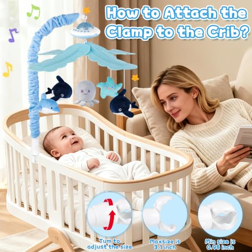 Baby Crib Mobile with Music Lights & Remote Control for Nursery, Rotation & Starlight Projection