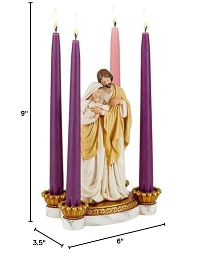 Holy Family Advent Candleholder - 6 x 9-Inch Multicolor Carved Resin Nativity Decor