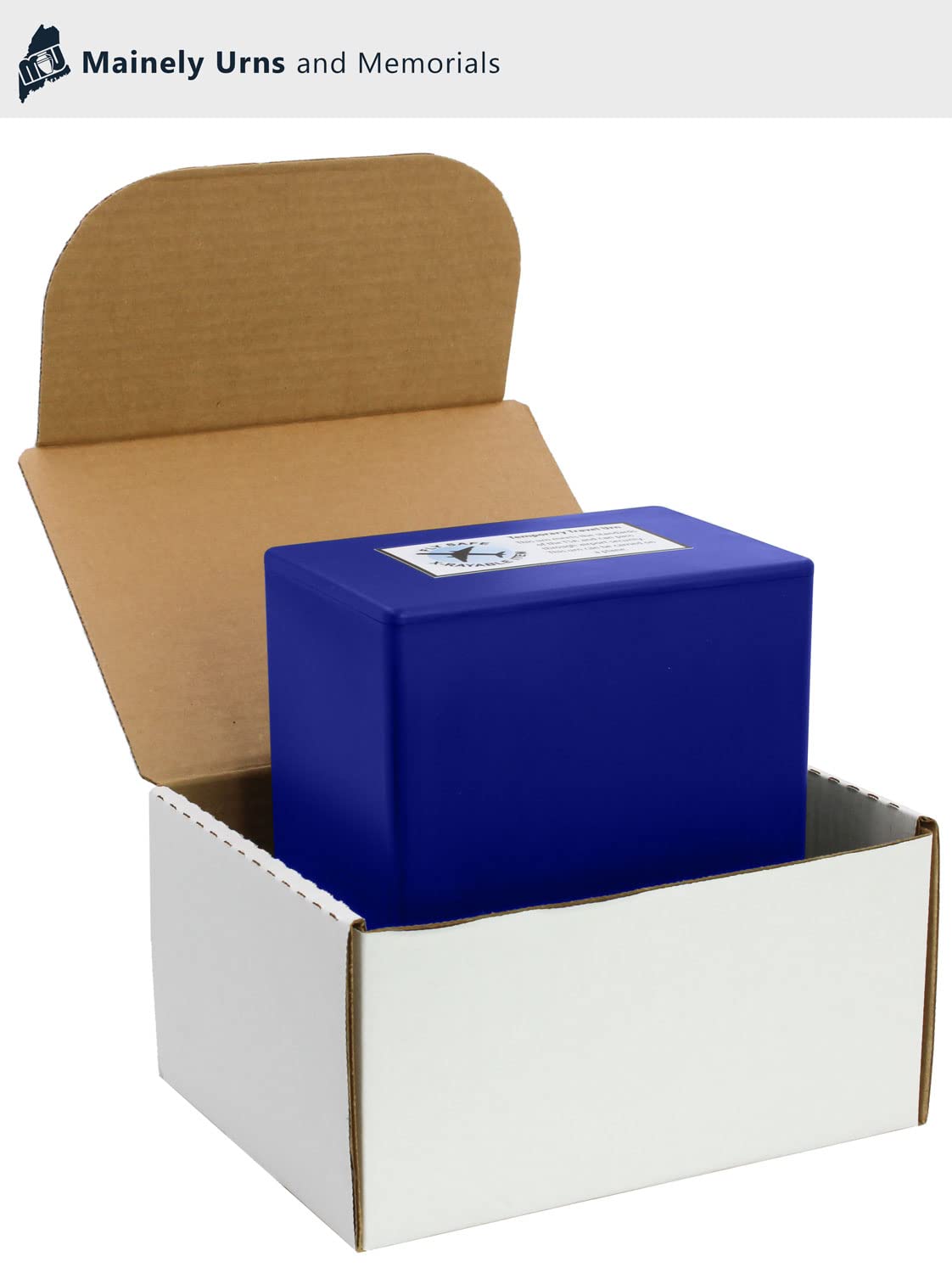 TSA Approved Fly-Safe and Temporary Travel Cremation Urn Kit for Human Ashes - Airline Friendly - 200 Cubic Inch Capacity - Airline-Ready Blue Plastic Urn with Included Travel Box