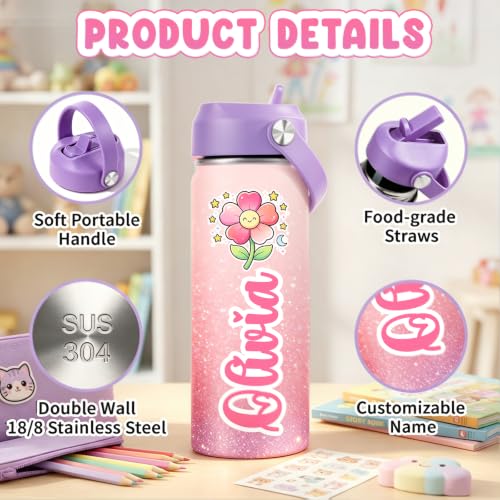 Personalized Kids Water Bottle with Name - Custom UV Printed 18oz Stainless Steel
