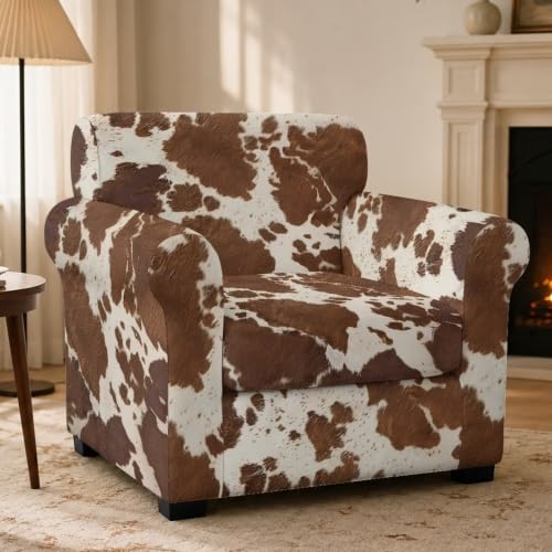 Light Cowhide Print Chair and a Half Cover with Elastic Fit - Sofa Protector