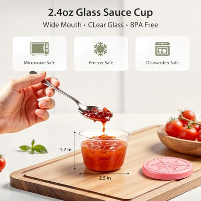 6 Pack Glass Salad Dressing Containers with Lids - 2.4 oz Food Storage Cups