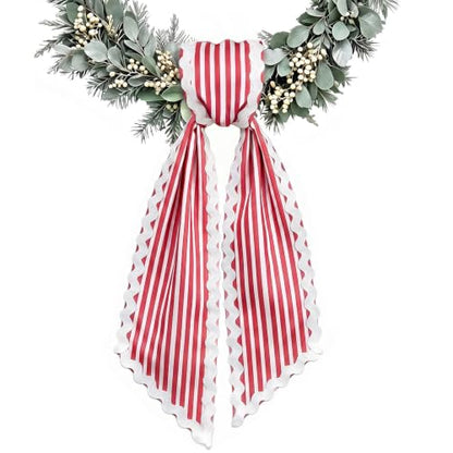 Christmas Wreath Sash Red White Striped Front Door Decoration - Variation D