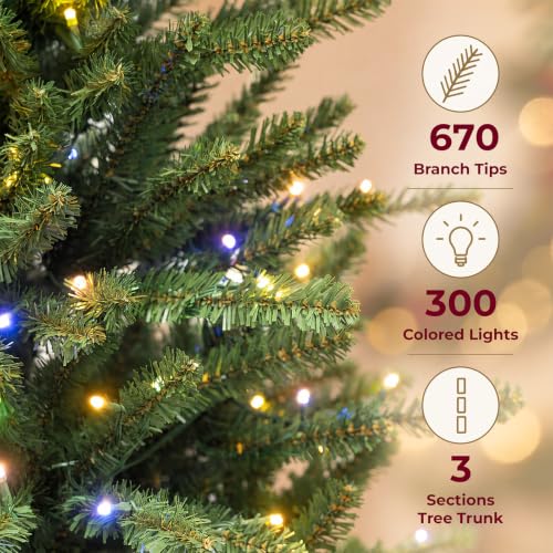 6FT Artificial Christmas Tree with 300 Multicolor LED Lights - Pre-Lit Holiday Tree