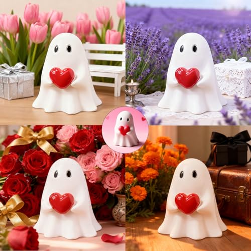 Ghost Figurine Halloween Decor Rock Ghost with Heart - 3.5in Resin Statue