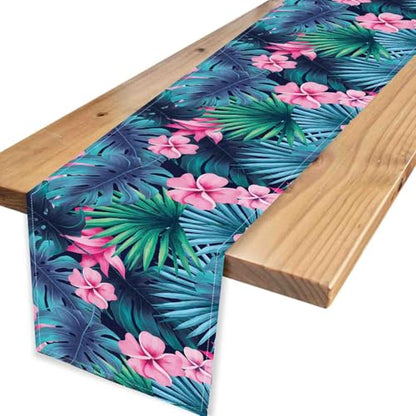 Tropical Table Runner - Pink Floral & Palm Leaves, 13x90 Inches - Variation of THIS listing