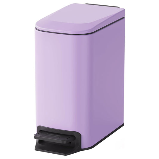 Cesun Small Bathroom Trash Can - Soft Close Lid & Step Pedal, 6L Stainless Steel | Anti-Fingerprint Finish (Purple)